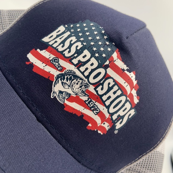 Bass Pro Shop American Flag Fishing Meshback Snapback in Navy/White - Picture 15 of 15